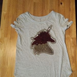 Justice Grey Sequin Unicorn T-shirt size 12